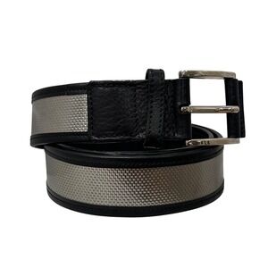 Alejandro Ingelmo black Leather Belt Mens Textured Inlay Buckle Italy size 38